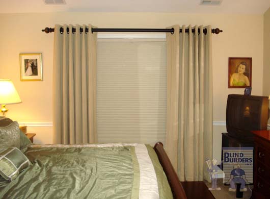 Custom Draperies and Cellular Shades in Bedroom