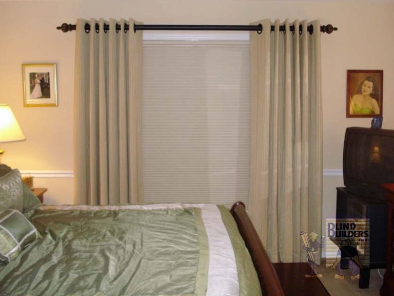 Duette® Cellular Shades with Drapes in Bedroom