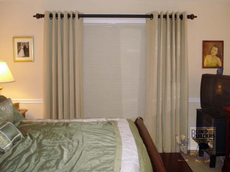 Duette® Cellular Shades with Drapes in Bedroom
